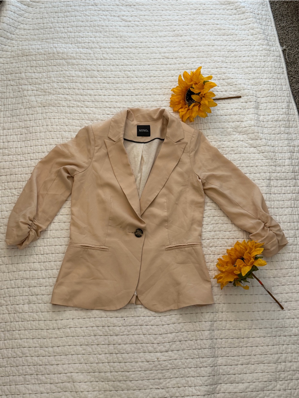 XOXO Beige Single-Button Blazer-Style Jumpsuit Top